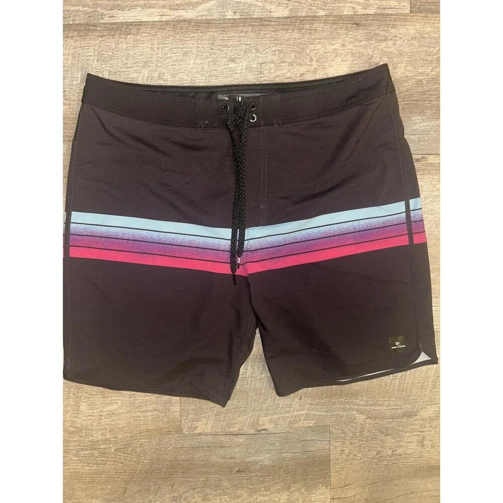 Rip Curl Mirage Surf Revival Boardshorts Mens 36  Retro Neon Stripe Swim Trunks